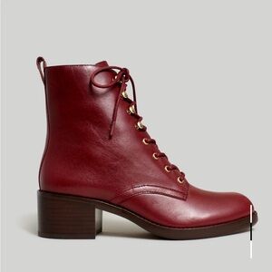 Madewell Pattie Lace Up Leather Ankle Boots - Burgundy